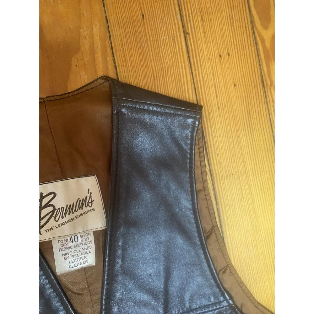 Vintage Berman's Leather  Vest Men's 40‎ Brown Lined Pockets